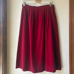 VTG Red Velvet Pleated Midi Skirt Made in Japan 100% Cotton Valentine's Sz 10